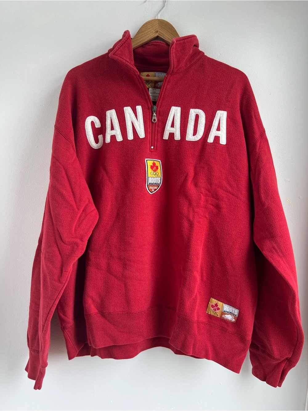 Vintage Roots Athletics Canada Nagano 1998 Olympics 1/4 Zip Sweatshirt Red XL